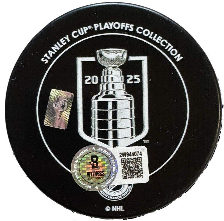 Aaron Ekblad Autographed 2025 Stanley Cup Champions Official Puck (Beckett Witne