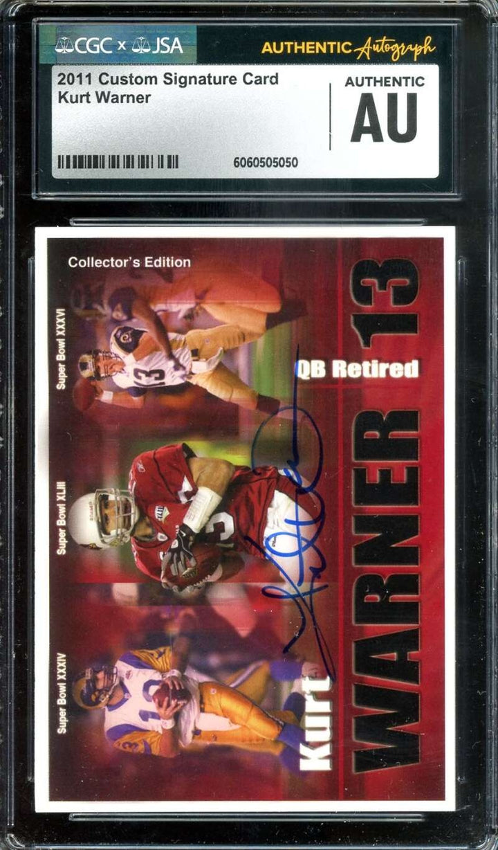 Kurt Warner CGC JSA Coa Signed 2011 Custom Trading Card Autograph
