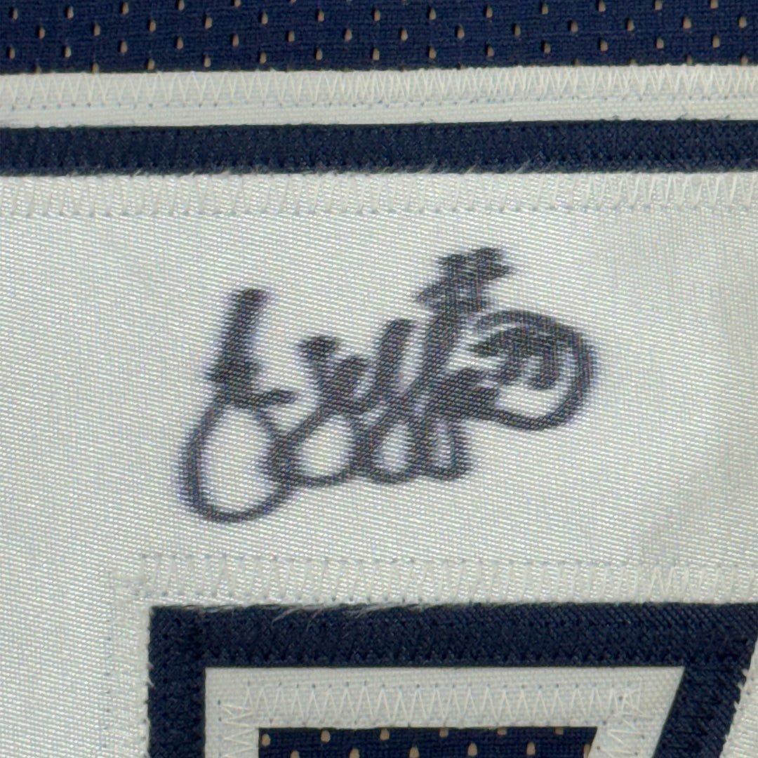 FRAMED Autographed/Signed JIM JEFFCOAT 33x42 Dallas Blue Jersey JSA COA Auto