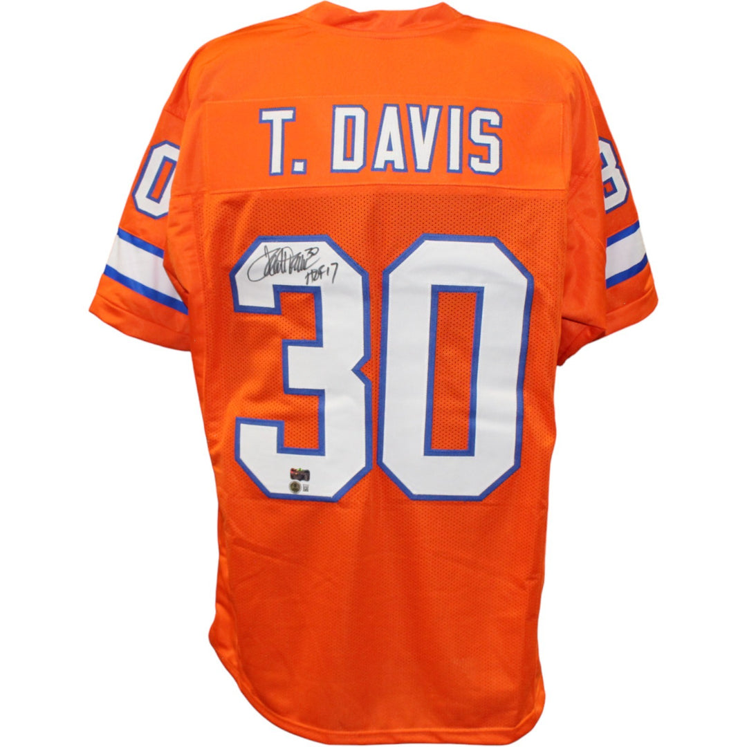 Terrell Davis Autographed Pro Style Sz XL Orange Jersey HOF Beckett 54622