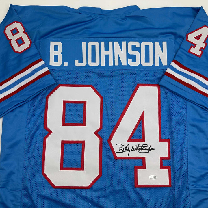 Autographed/Signed Billy White Shoes Johnson Tennessee Light Blue Jersey JSA COA