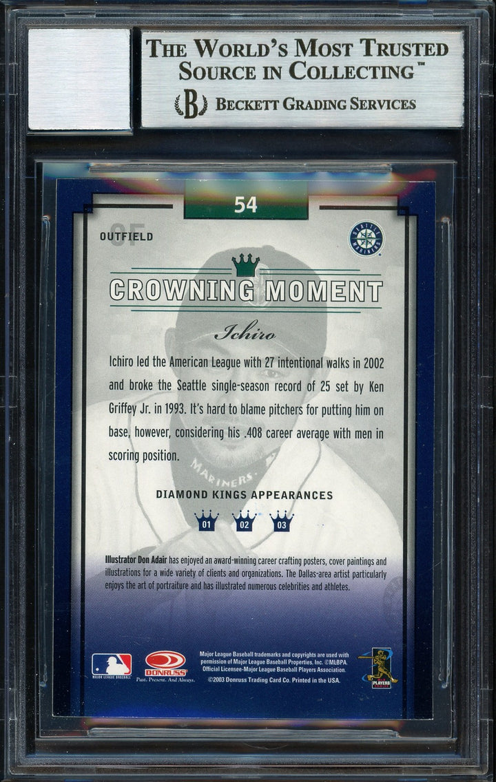 Ichiro Suzuki Signed 2003 Donruss Diamond Kings Card 54 Mariners Auto 10 Beckett