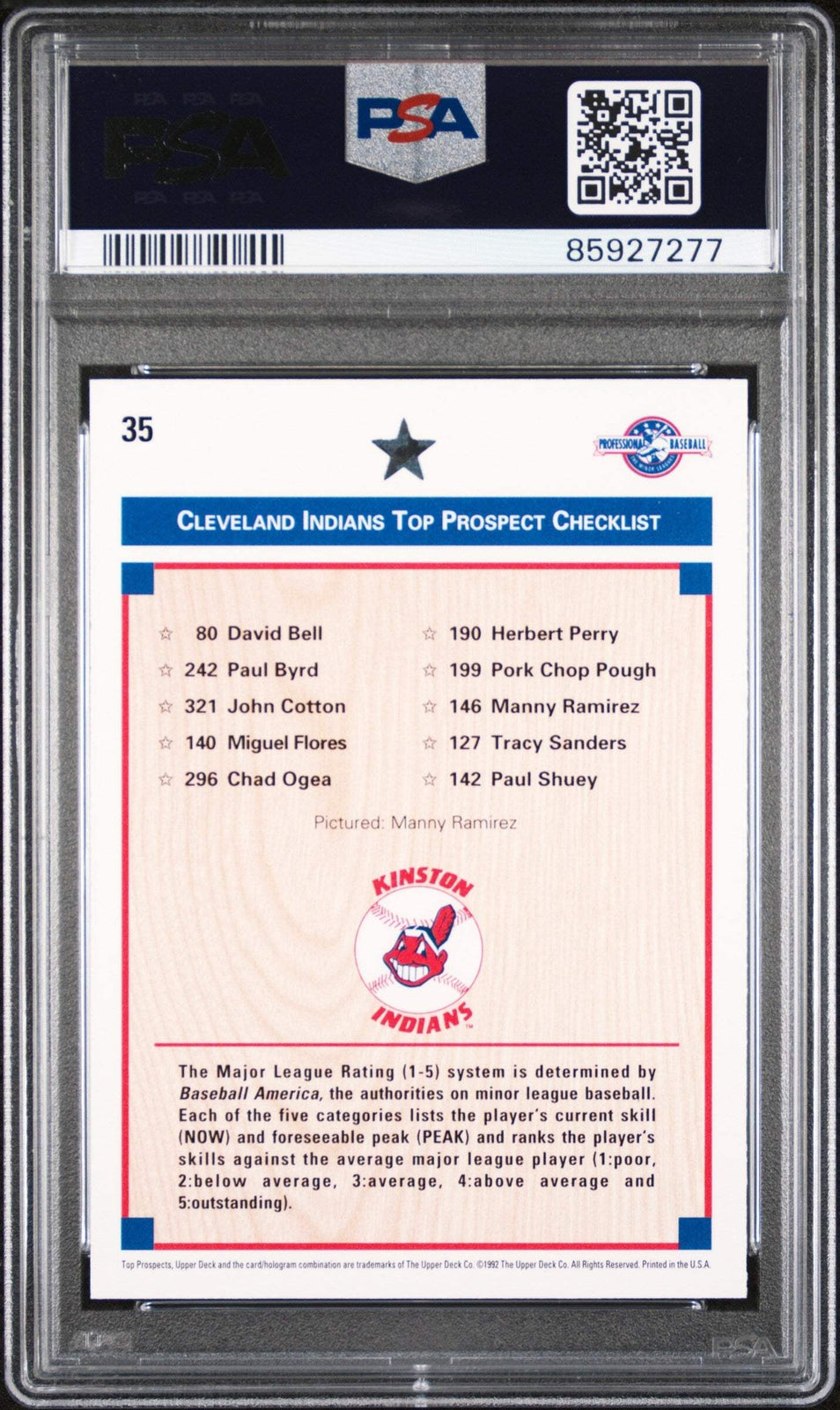 Graded 1992 Upper Deck Minor League Manny Ramirez #35 RC Baseball Card PSA 10