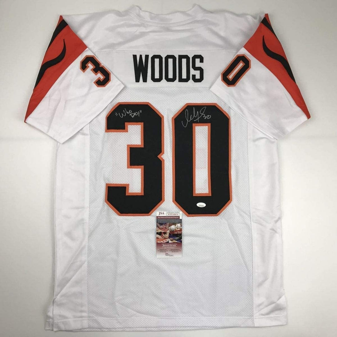 Autographed/Signed Ickey Woods Who Dey Cincinnati White Jersey JSA COA