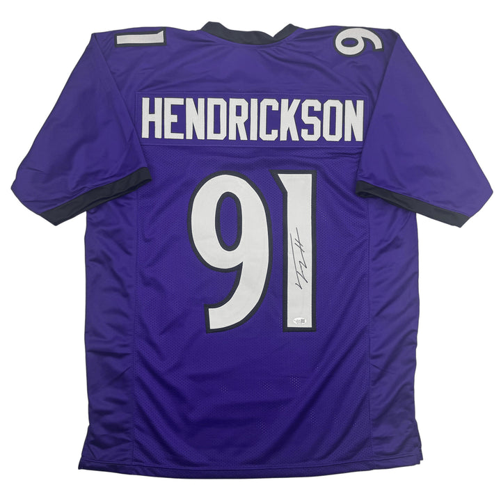 Autographed/Signed Trey Hendrickson Baltimore Purple Jersey BAS COA