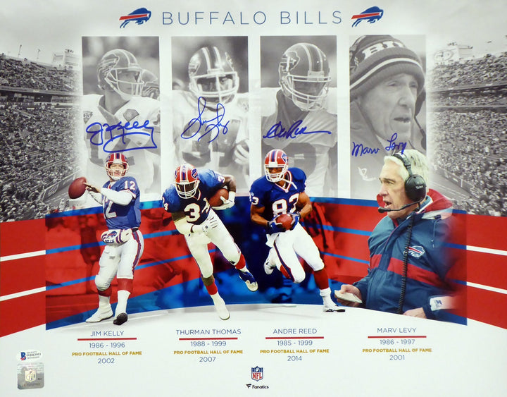Bills Greats Auto 16x20 Photo 4 Sigs Jim Kelly, Thurman Thomas, Andre Reed BAS