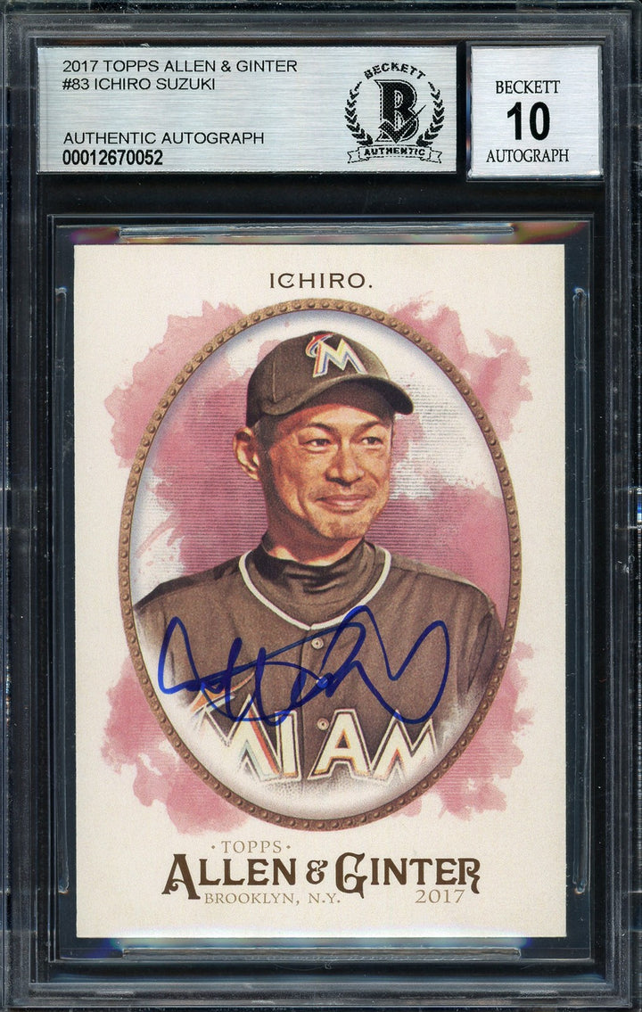 Ichiro Suzuki Signed 2017 Topps Allen & Ginter Card 83 Marlins Auto 10 Beckett