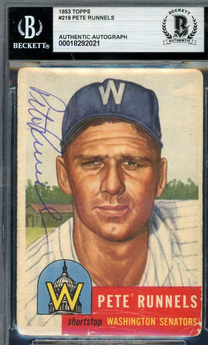 Pete Runnels Beckett BAS Signed 1953 Topps Autograph