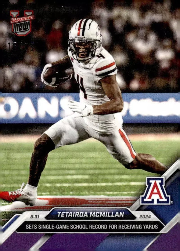 2024 Bowman U Now Tetairoa McMillan #4 Purple /25 Arizona Wildcats Card