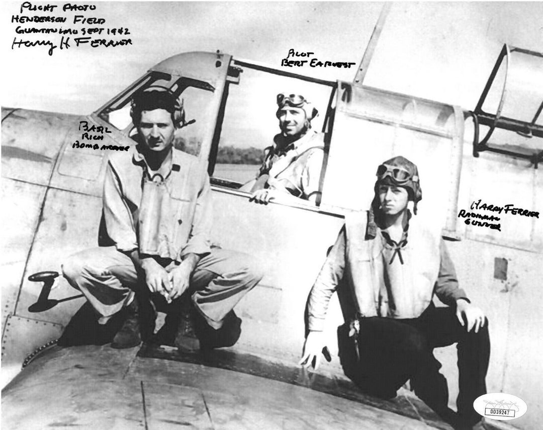Harry Ferrier signed 1942 Battle of Midway 8x10 Flight Photo insc-JSA #DD39247