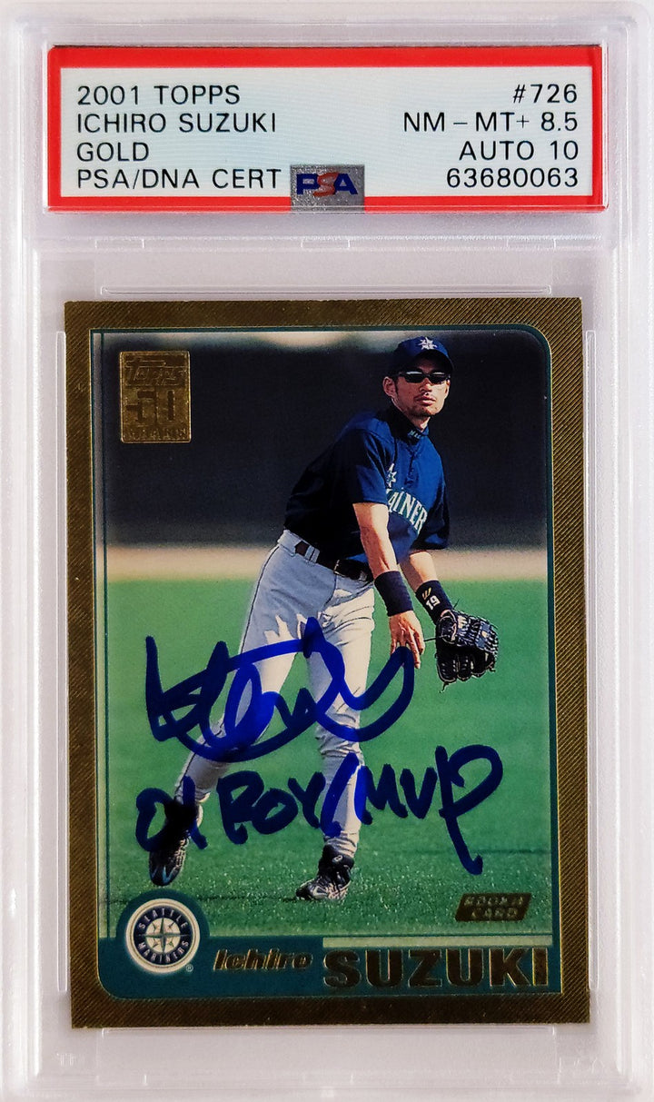 Ichiro Suzuki Signed 2001 Topps Gold RC 726 PSA 8.5 Sig 10 01 ROY/MVP PSA/DNA