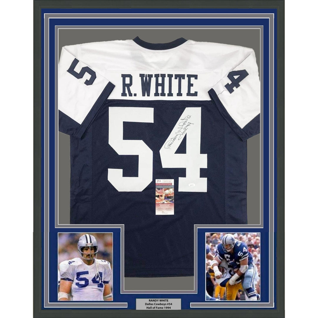 Framed Signed Randy White HOF 94 35x39 Thanksgiving Jersey JSA COA