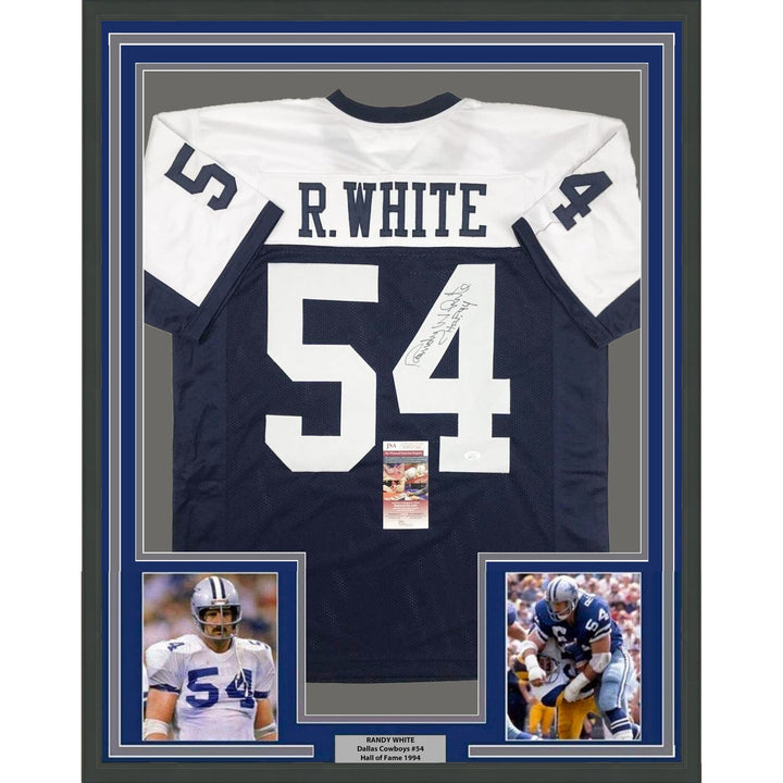 Framed Signed Randy White HOF 94 35x39 Thanksgiving Jersey JSA COA