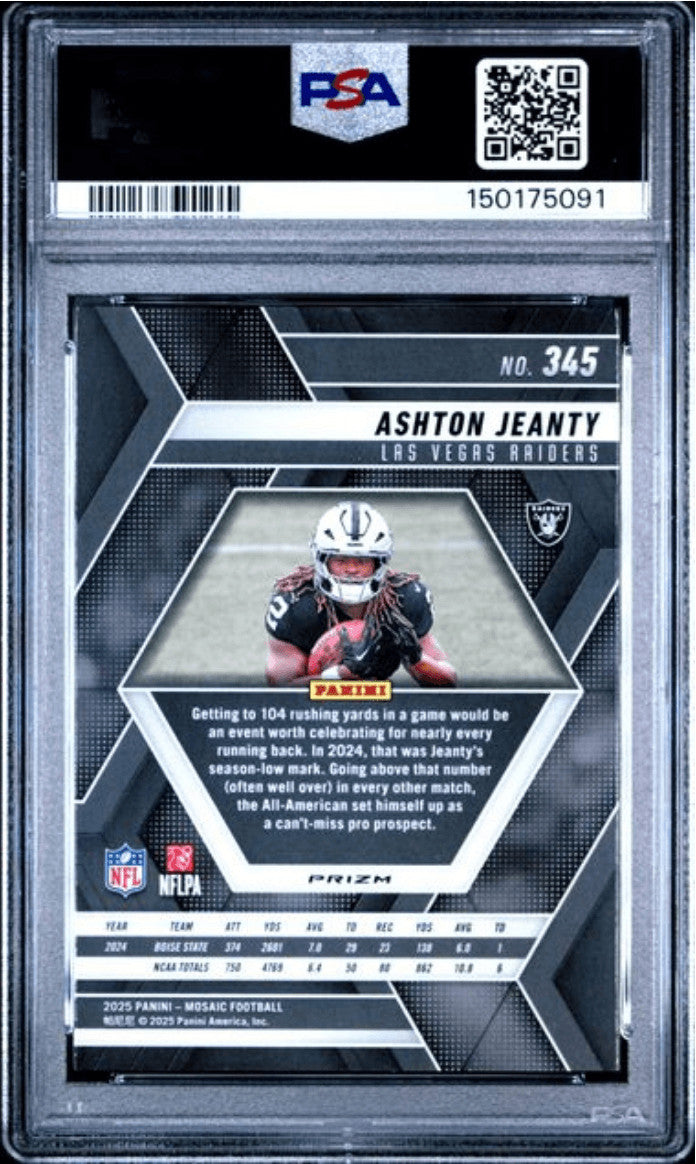 Graded 2025 Mosaic Ashton Jeanty #345 Red & Green Choice RC Football Card PSA 10