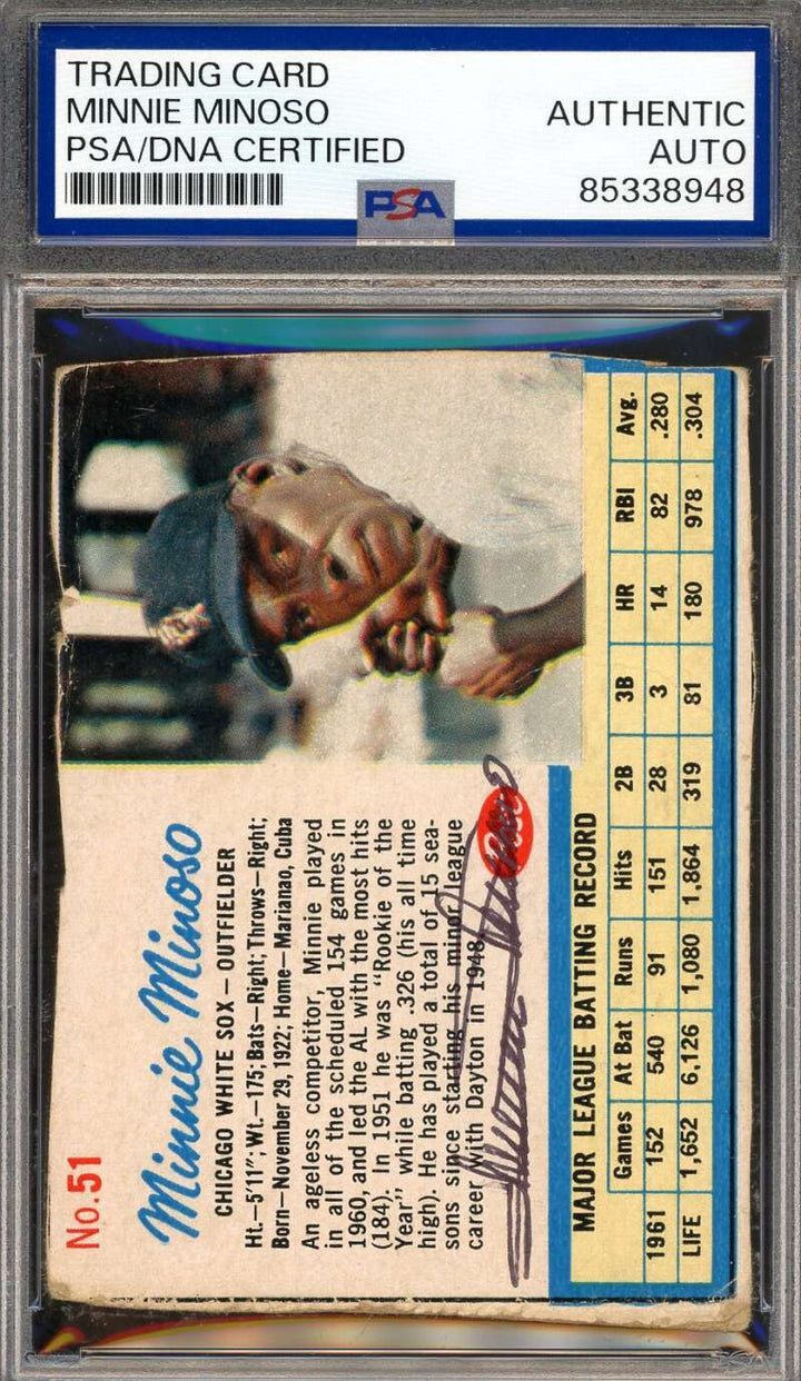 Minnie Minoso PSA DNA Signed 1962 Post Cereal Autograph