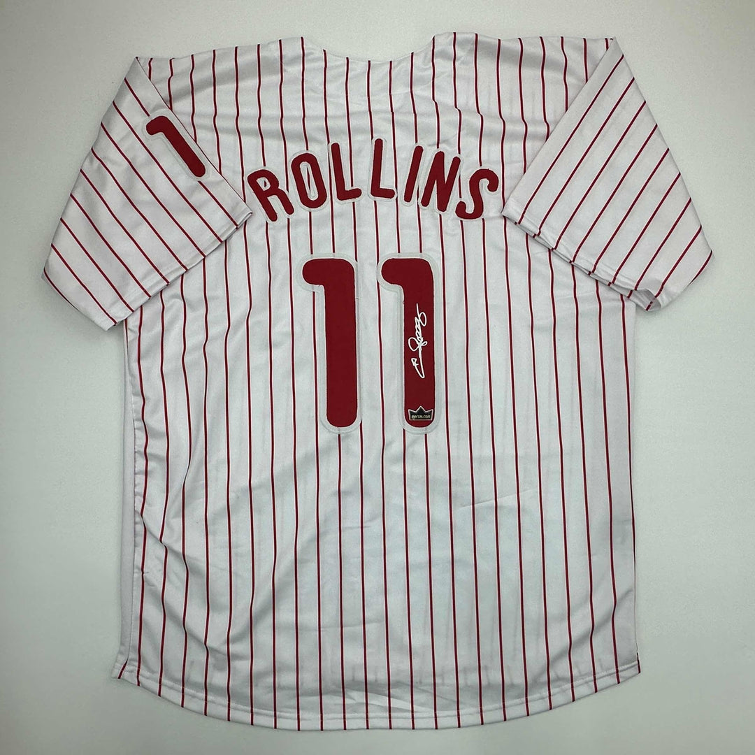 Facsimile Autographed Jimmy Rollins Philadelphia Pinstripe Reprint Jersey XL