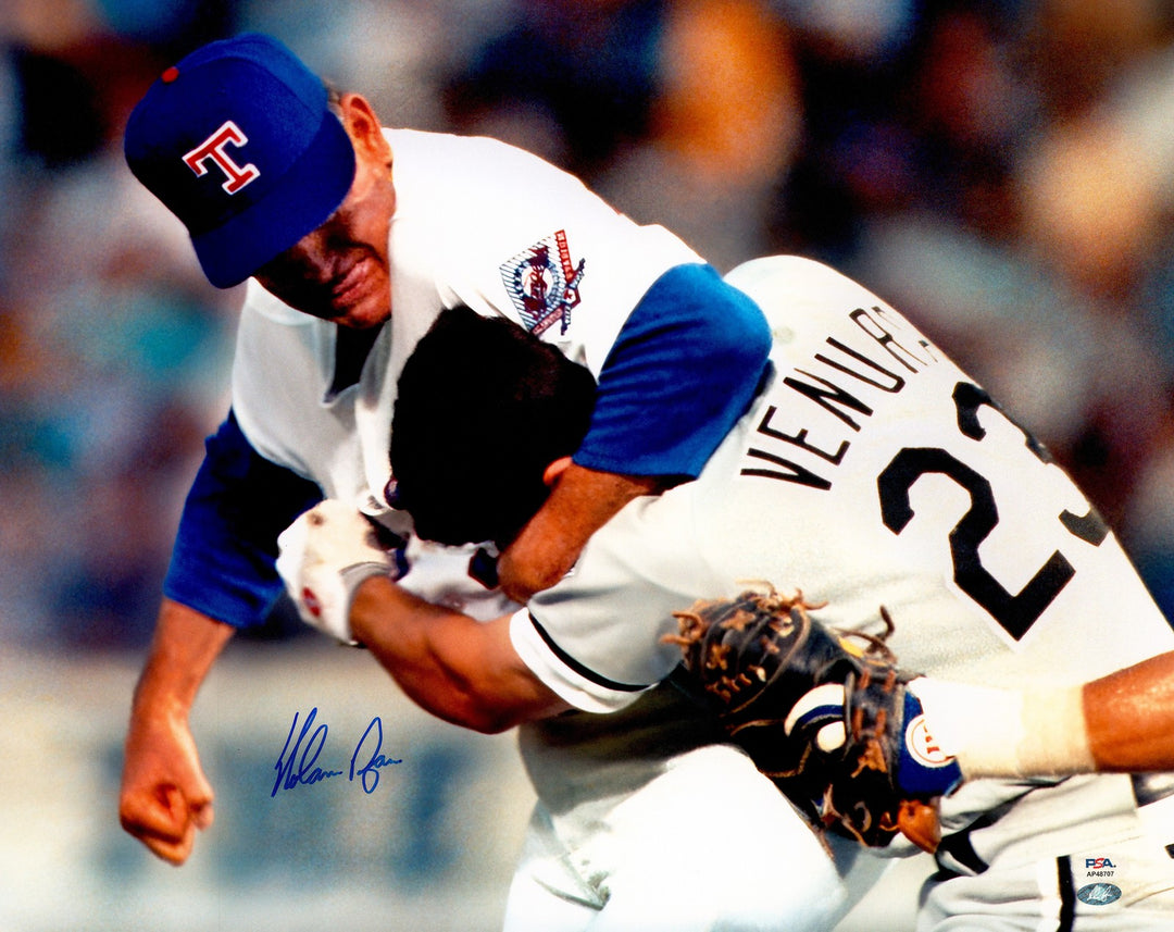 Nolan Ryan Signed 16x20 Photo Texas Rangers Fight vs. Robin Ventura PSA/DNA
