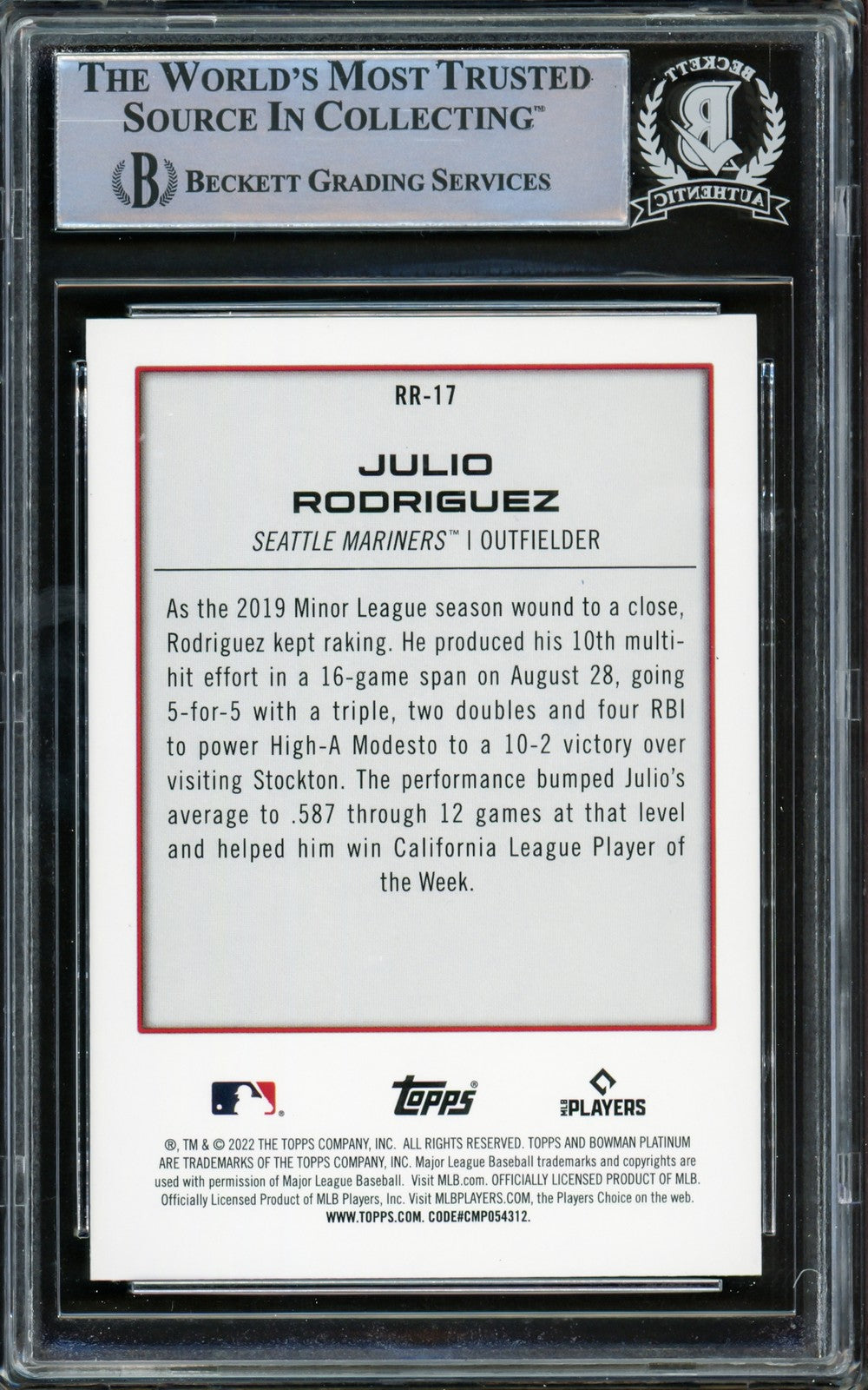 Julio Rodriguez Signed 2022 Bowman Platinum Renowned Rookies RC #RR17 Mariners