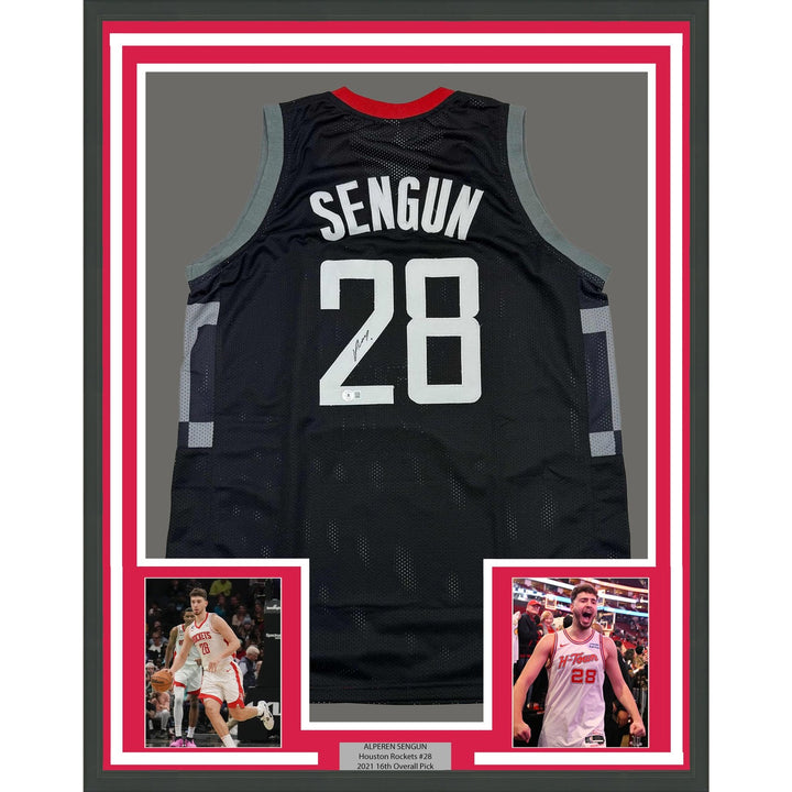 Framed Autographed/Signed Alperen Sengun 35x39 Houston Black Jersey BAS COA