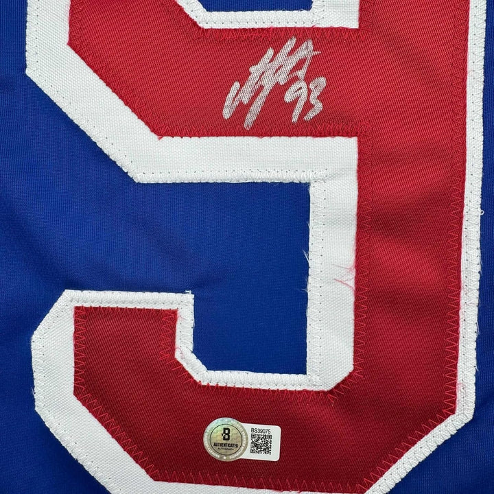 Framed Autographed/Signed Mika Zibanejad 35x39 New York Blue Jersey BAS COA