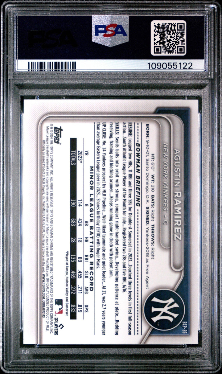Graded 2024 Bowman Agustin Ramirez #BCP85 Chrome Prospects Baseball Card PSA 10