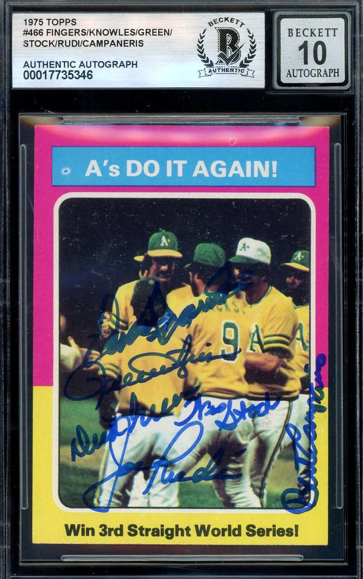 Fingers Knowles Green Stock Rudi Campaneris Gem Mint 10 Beckett BAS Signed 1975