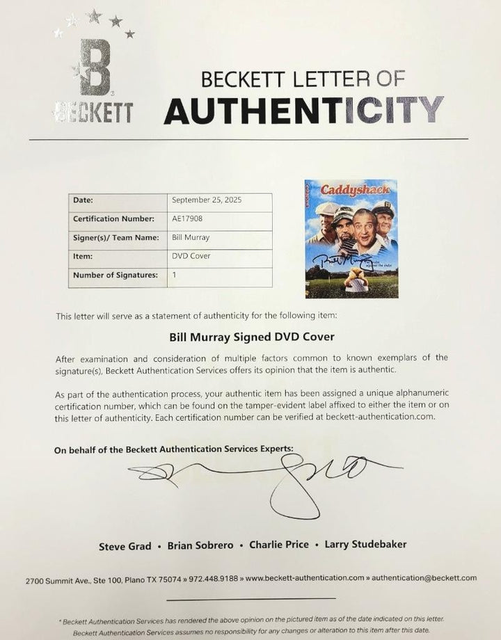 Bill Murray signed Caddyshack DVD Cover autograph ~ Beckett BAS