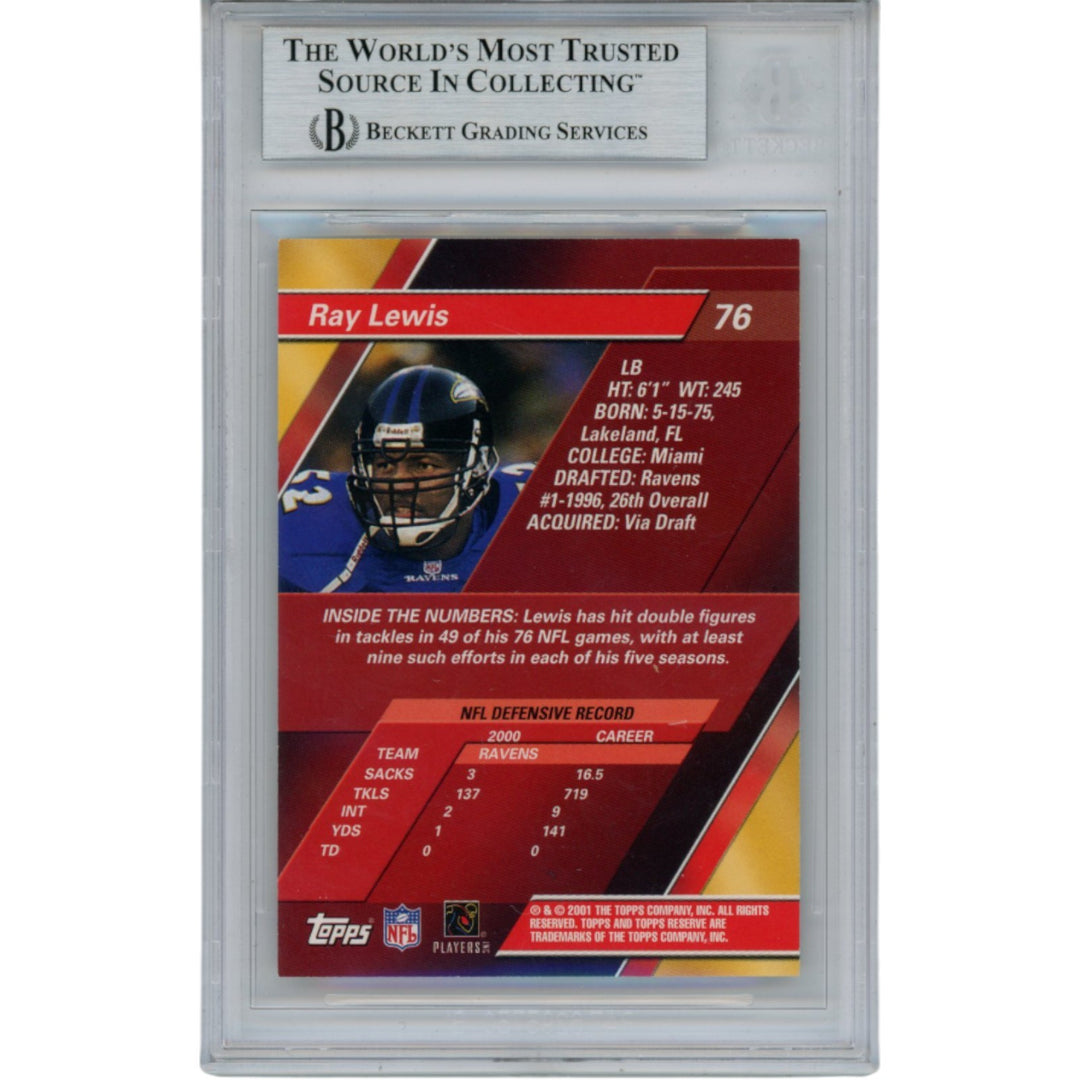 Ray Lewis Autographed 2001 Topps Reserve #76 Trading Card Slab Beckett 53507
