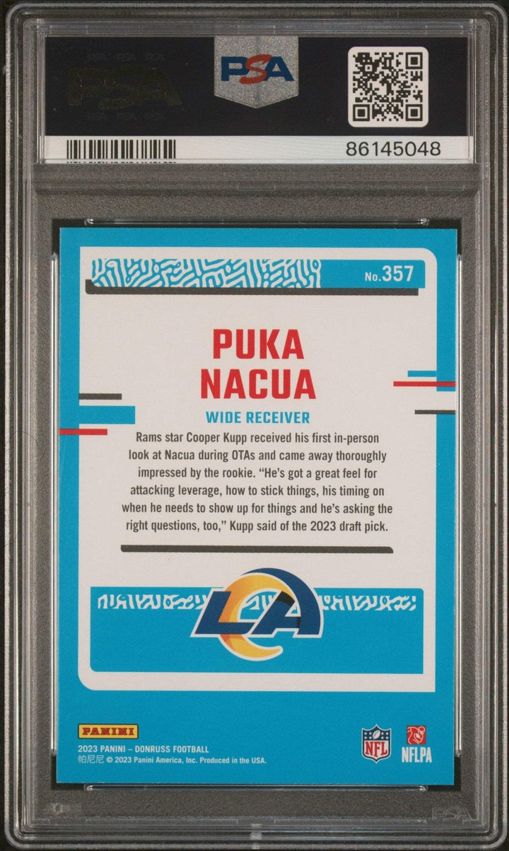 Graded 2023 Panini Donruss Rated Rookie Puka Nacua #357 RC Football Card PSA 10