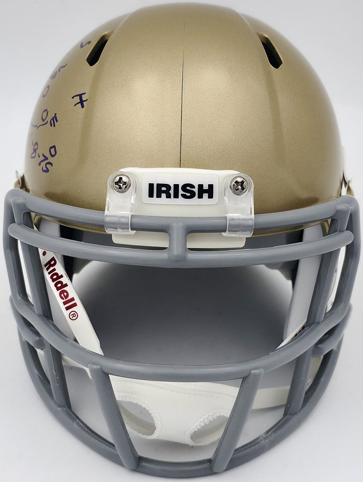 Rudy Ruettiger Auto Notre Dame Fighting Irish Speed Mini Helmet Play Sketch BAS