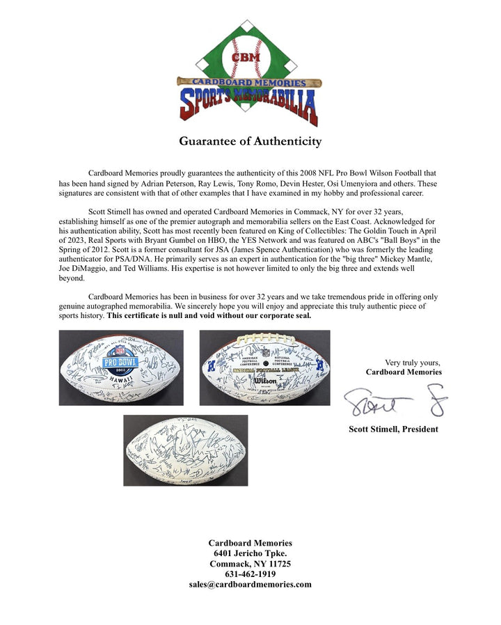 2008 Pro Bowl Team Signed NFL Football Adrian Peterson Tony Romo 40 + Auto Coa