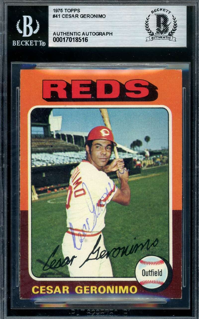 Cesar Geronimo Beckett BAS Vintage Signed 1975 Topps Autograph