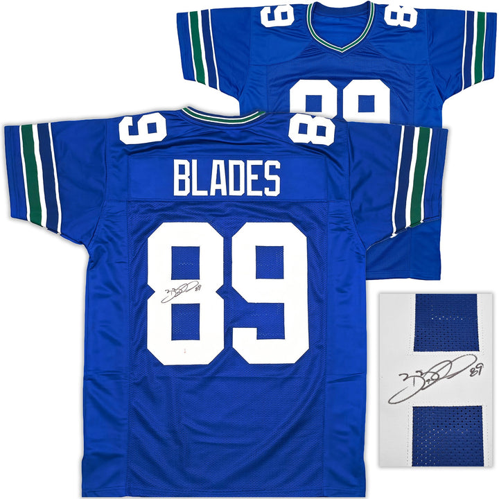 Seattle Seahawks Brian Blades Signed Throwback Blue Jersey MCS Holo