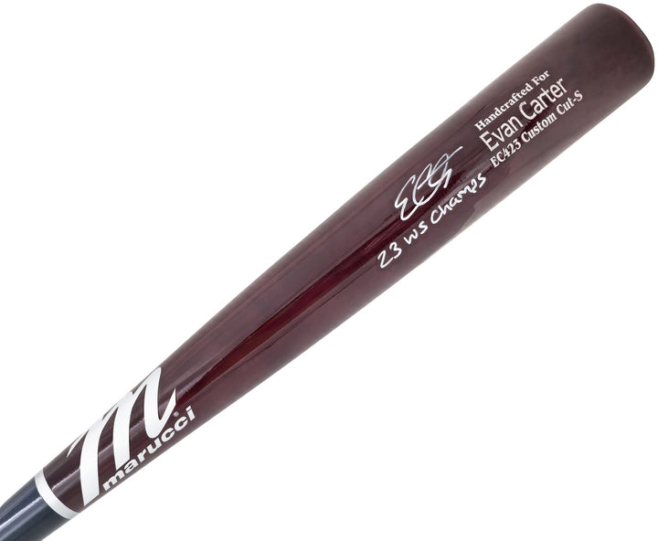 Evan Carter Auto Maroon Marucci Player Model Baseball Bat Rangers WS Champ BAS
