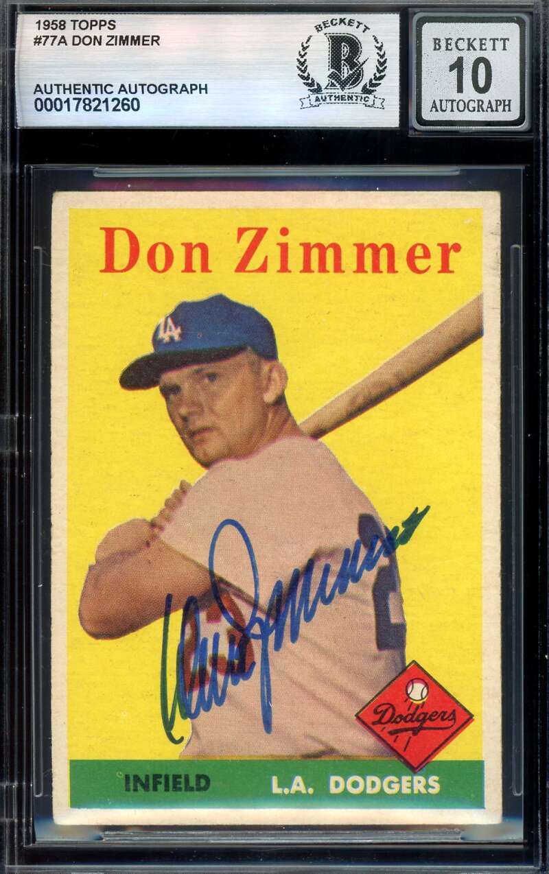 Don Zimmer Gem Mint 10 Beckett BAS Signed 1958 Topps Autograph