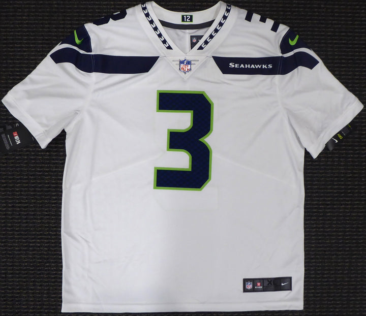 Seattle Seahawks Russell Wilson Signed White Nike Twill Jersey Size XL RW Holo