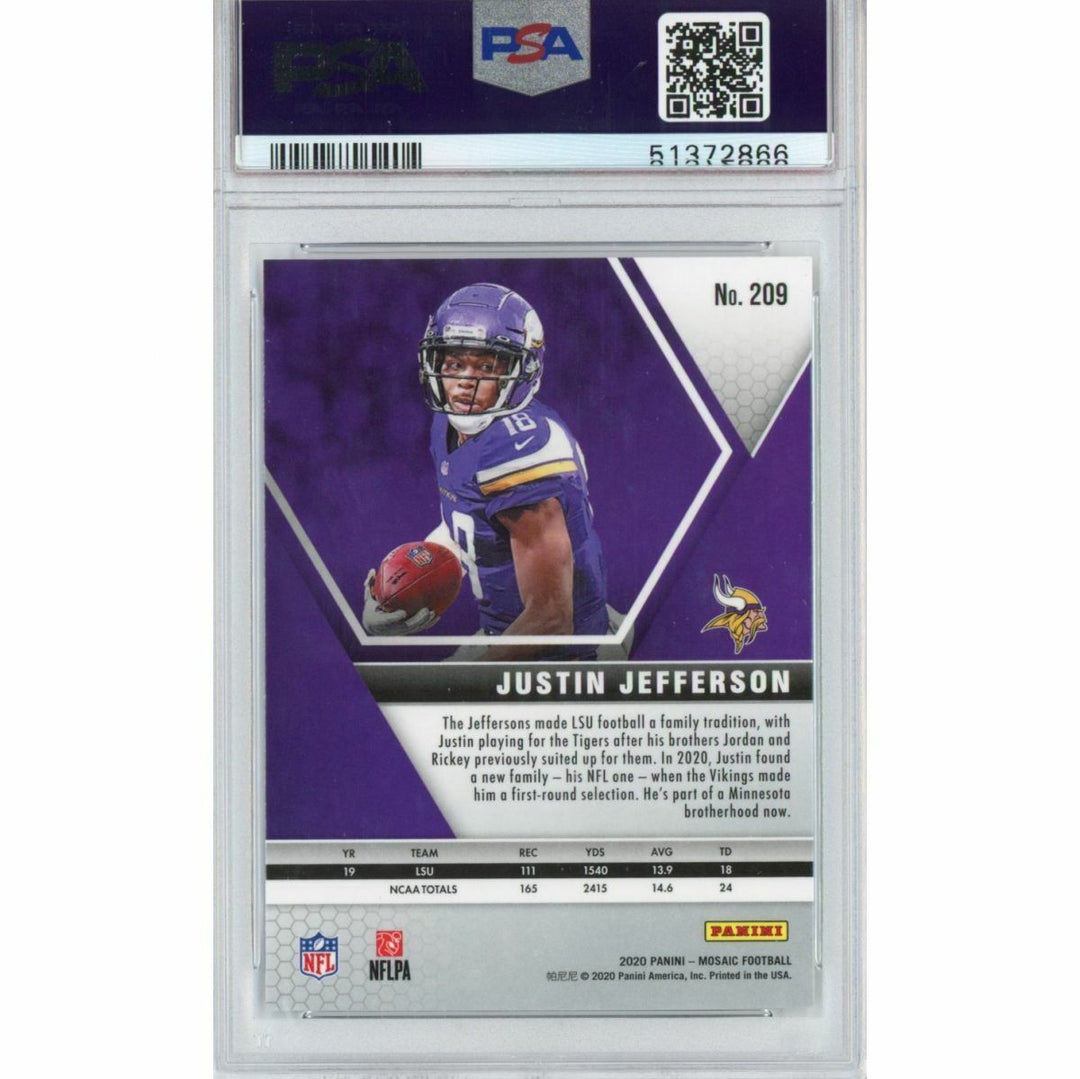 Graded 2020 Panini Mosaic JUSTIN JEFFERSON #209 Rookie RC Football Card PSA 10
