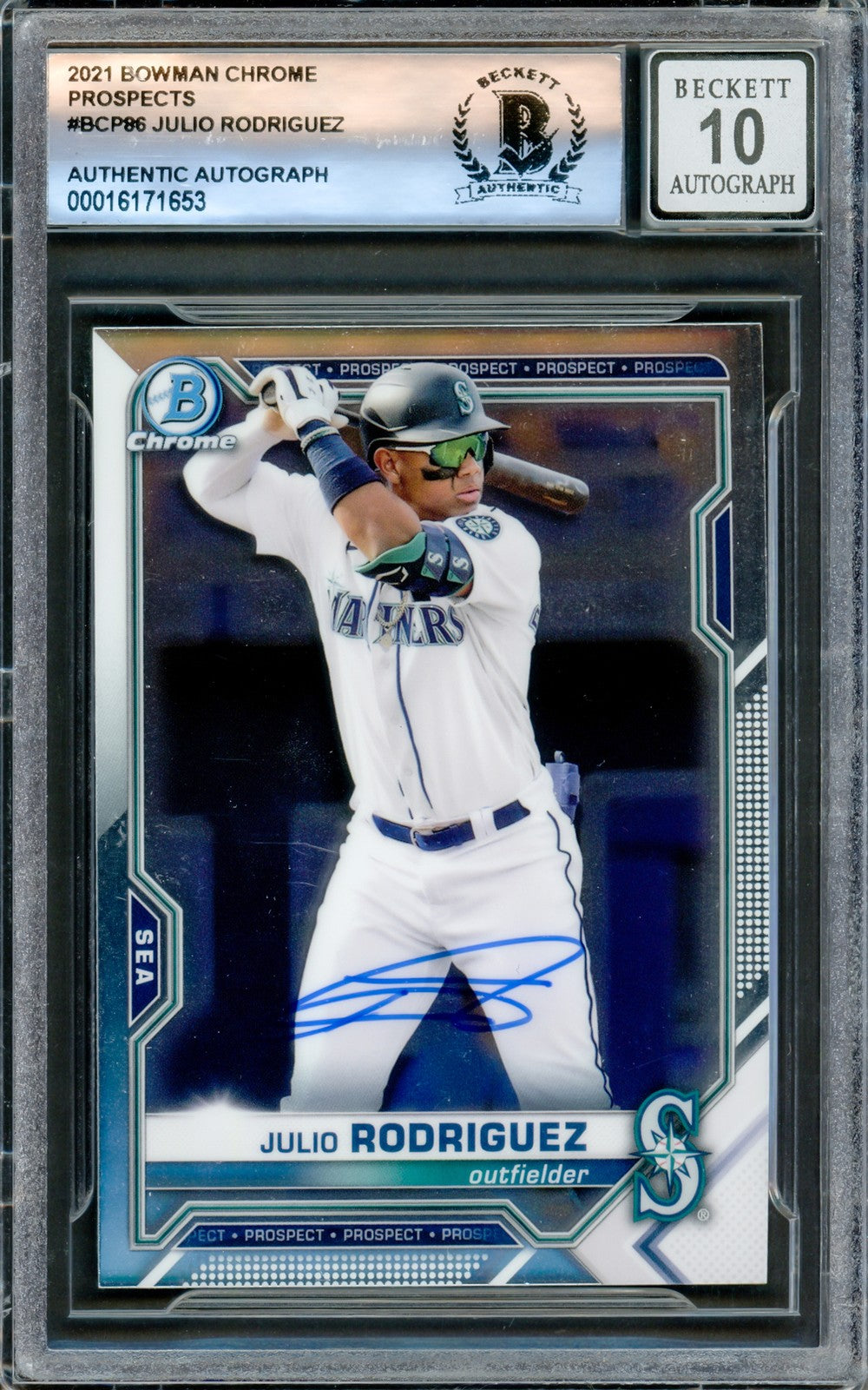 Julio Rodriguez Signed 2021 Bowman Chrome Prospects RC #BCP86 Mariners Auto 10