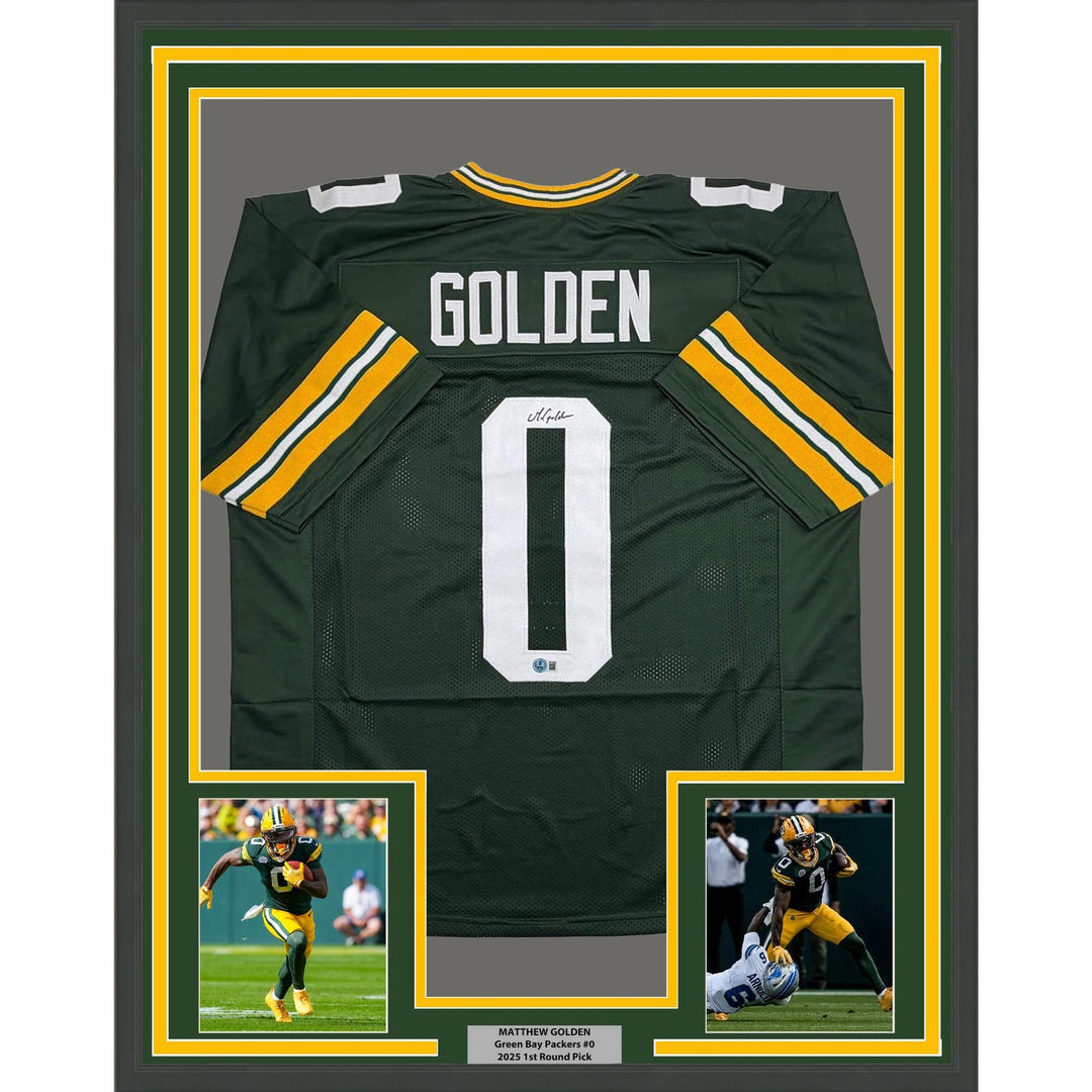 Framed Signed Matthew Golden 35x39 Green Bay Green Jersey BAS COA