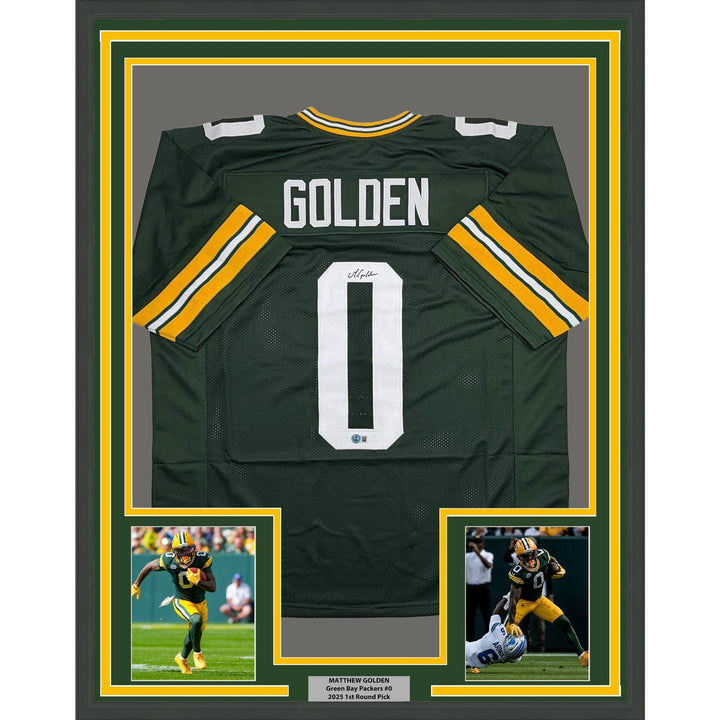 Framed Signed Matthew Golden 35x39 Green Bay Green Jersey BAS COA