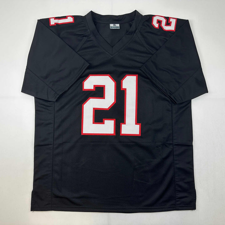 Facsimile Autographed Deion Sanders Atlanta Black Reprint Jersey Size Men's XL
