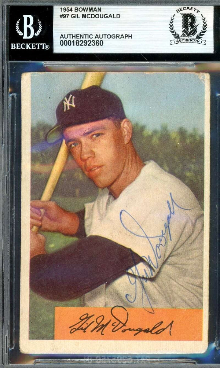 Gil McDougald Beckett BAS Vintage Signed 1954 Bowman Autograph