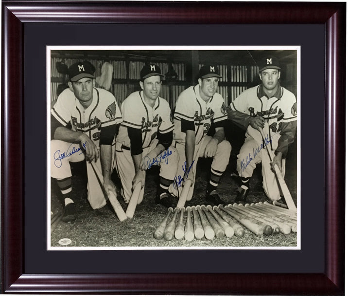 1957 Braves Eddie Mathews Joe Adcock Pafko signed 16x20 photo framed 4 auto JSA