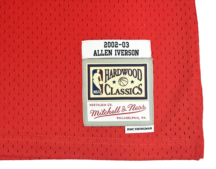 76ers Allen Iverson Auto Red Auth Mitchell Ness 02-03 HWC Swingman Jersey 2X BAS