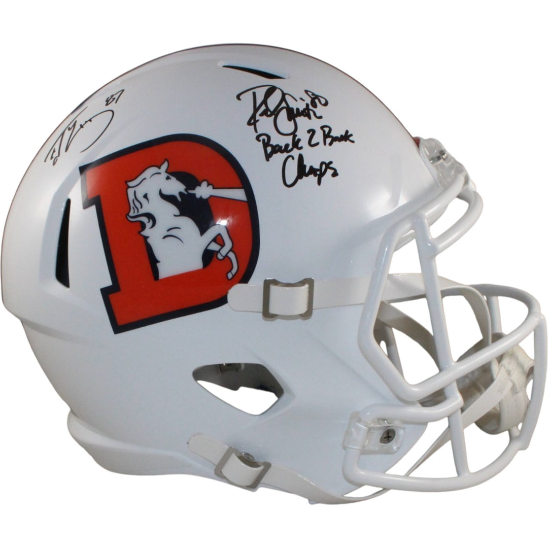Ed McCaffrey Rod Smith Signed Denver Broncos F/S Alt 23 Helmet Beckett 56362