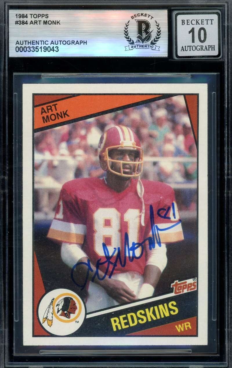 Art Monk Gem Mint 10 Beckett BAS Signed 1984 Topps Autograph Redskins