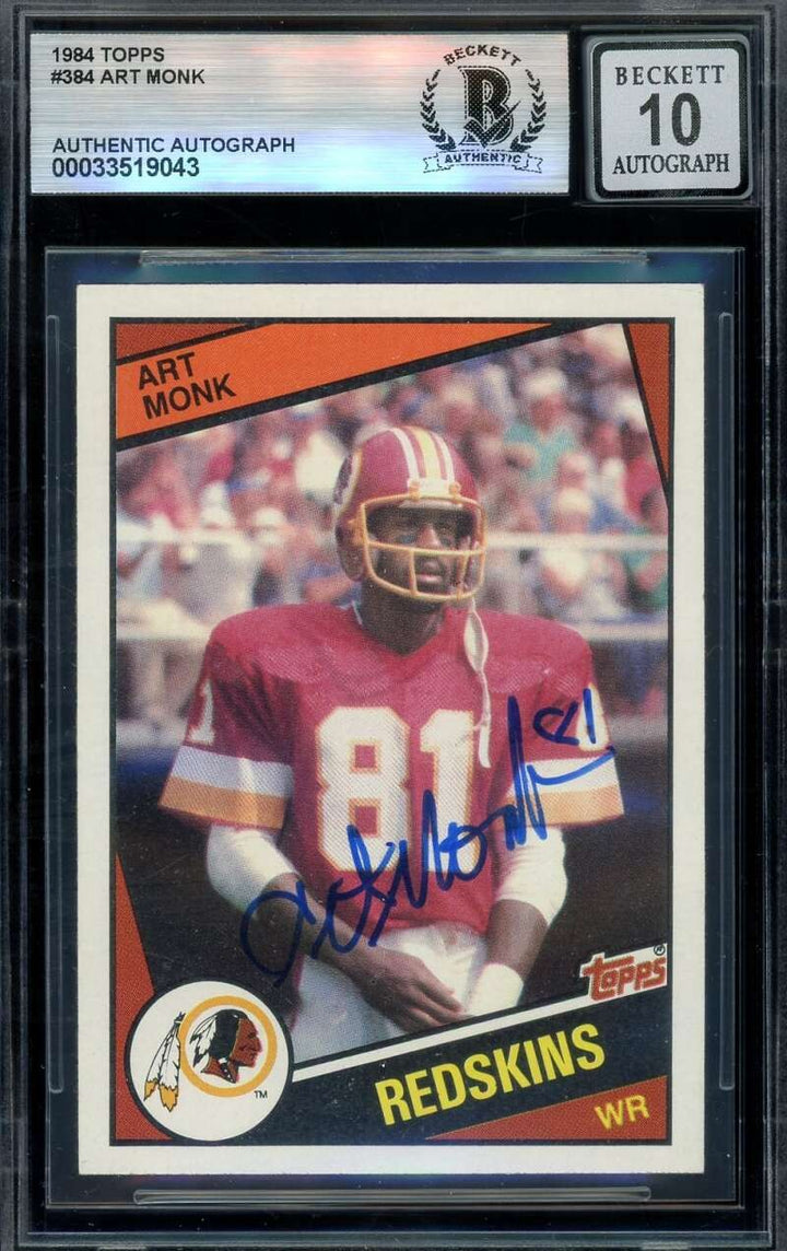 Art Monk Gem Mint 10 Beckett BAS Signed 1984 Topps Autograph Redskins
