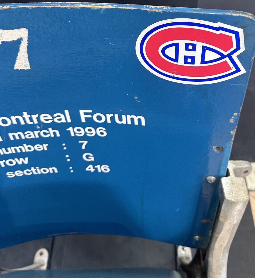 Montreal Forum Canadiens Blue Stadium Seat Chair 1924-1996 NHL Vintage Original