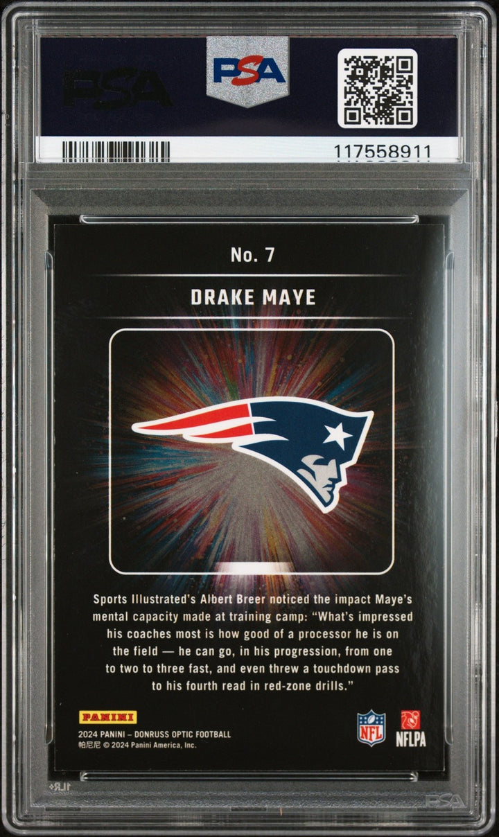 Graded 2024 Donruss Optic Drake Maye #7 Light It Up RC Football Card PSA 10