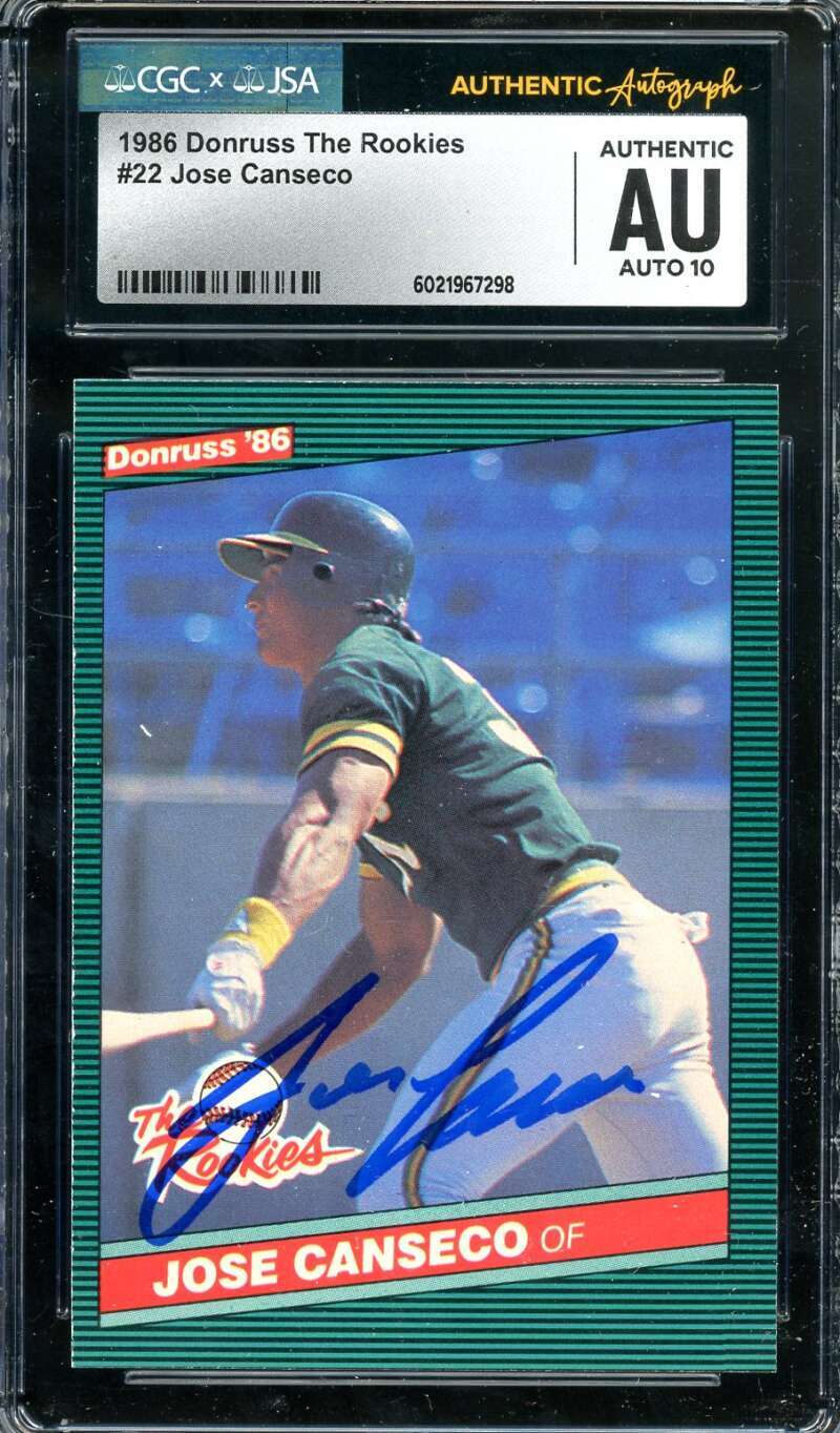 Jose Canseco Gem Mint 10 JSA CGC Coa Signed 1986 Donruss The Rookies Autograph